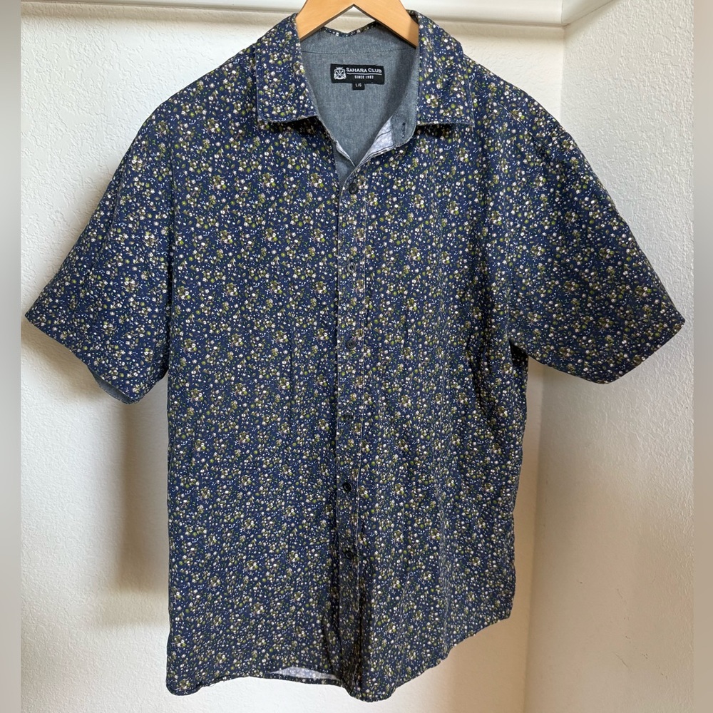 Sahara Club Casual Button Down Short Sleeve Shirt Navy Florals Size Men’s Large - Picture 2 of 11